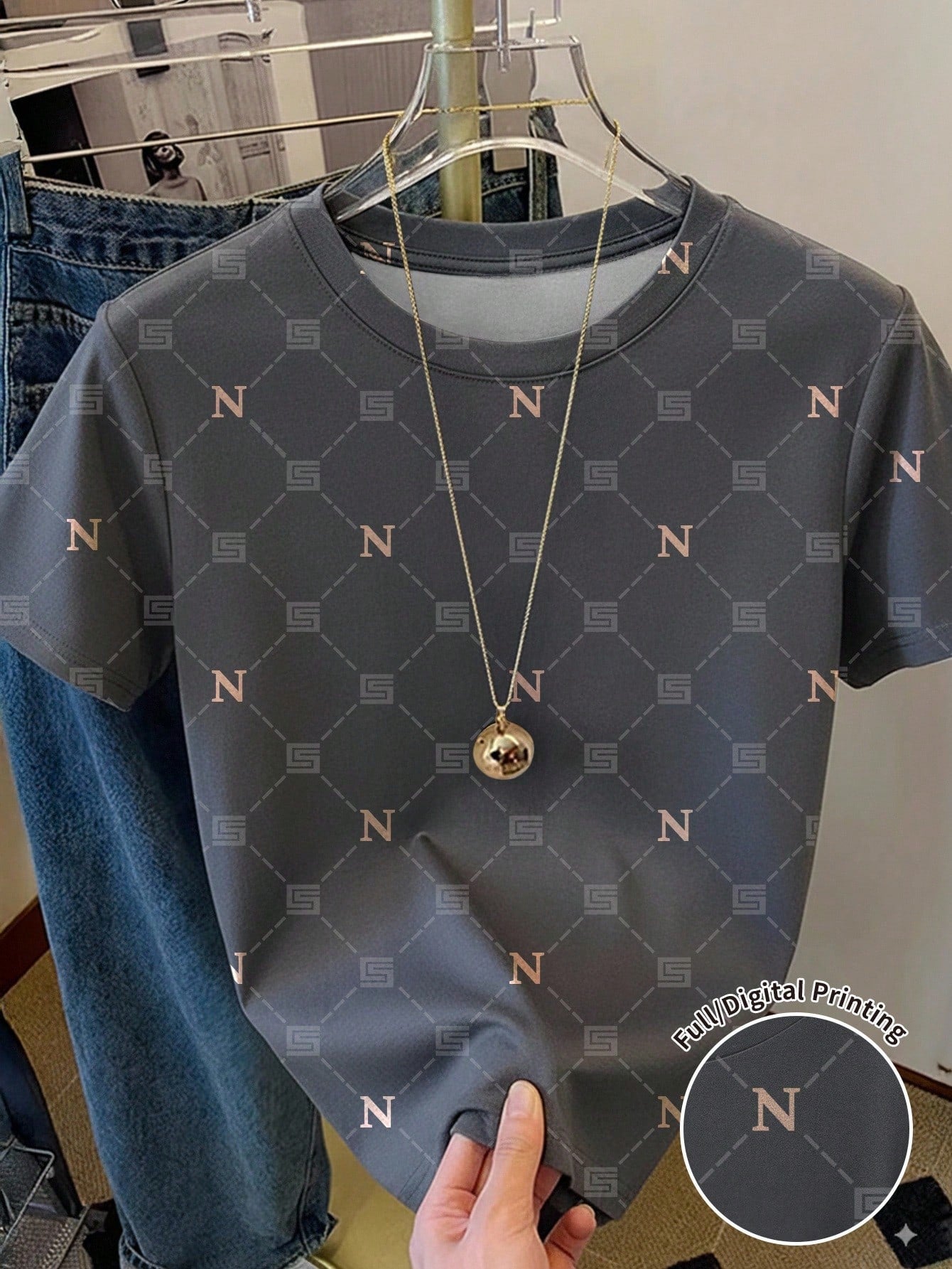 Women's Geometric Graphic Print Round Neck Short Sleeve T-Shirt