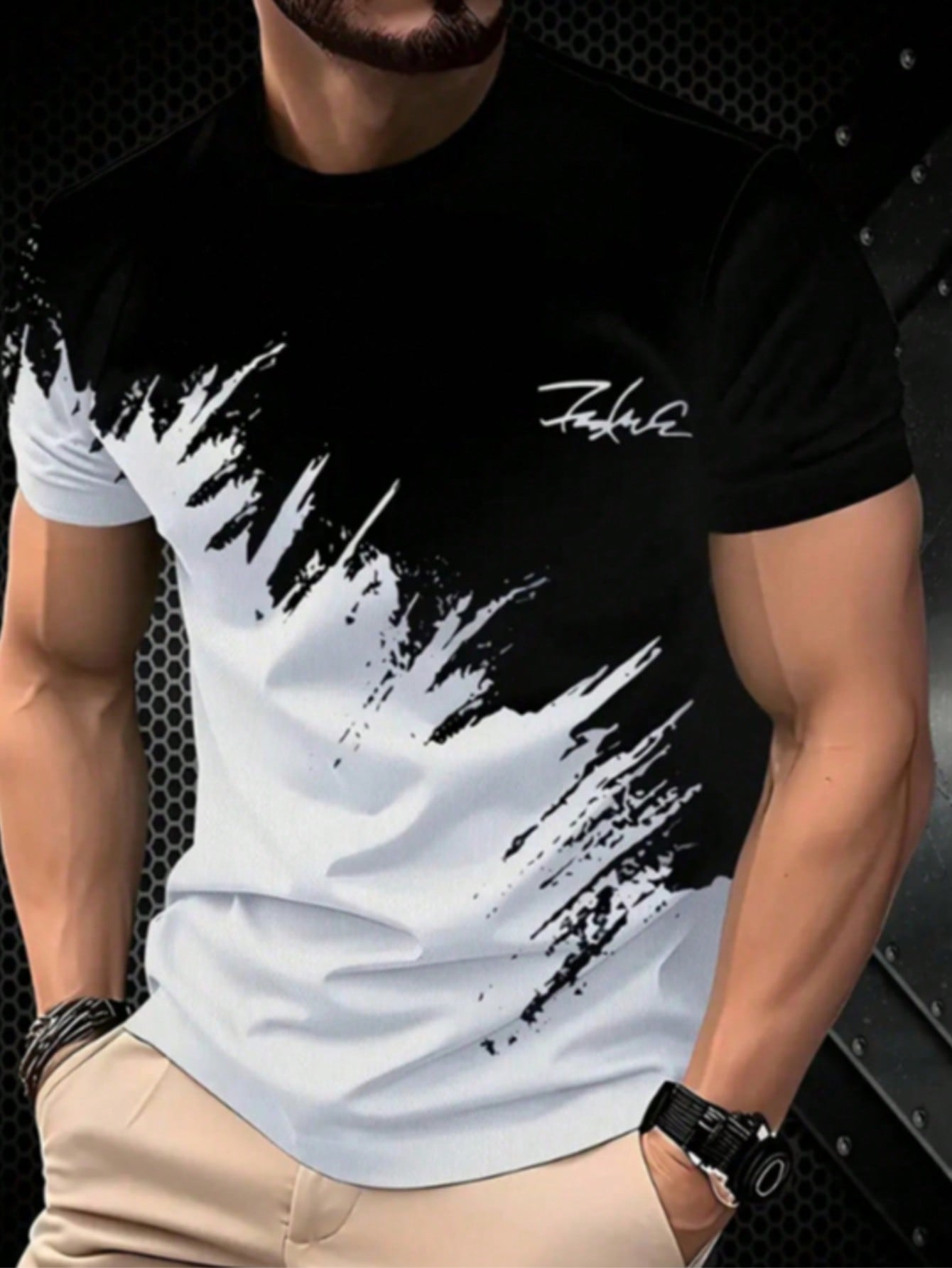 Men's 3D Graphic Print Contrast T-Shirt Short Sleeve Polyester