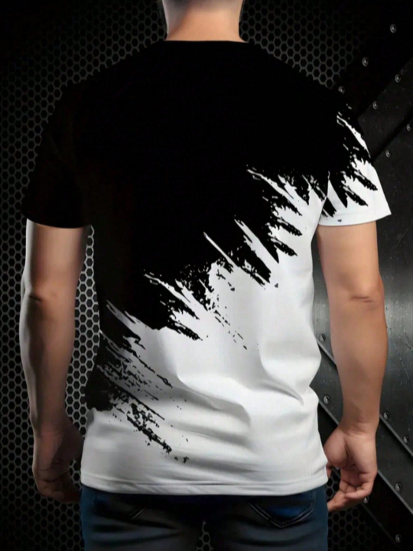 Men's 3D Graphic Print Contrast T-Shirt Short Sleeve Polyester
