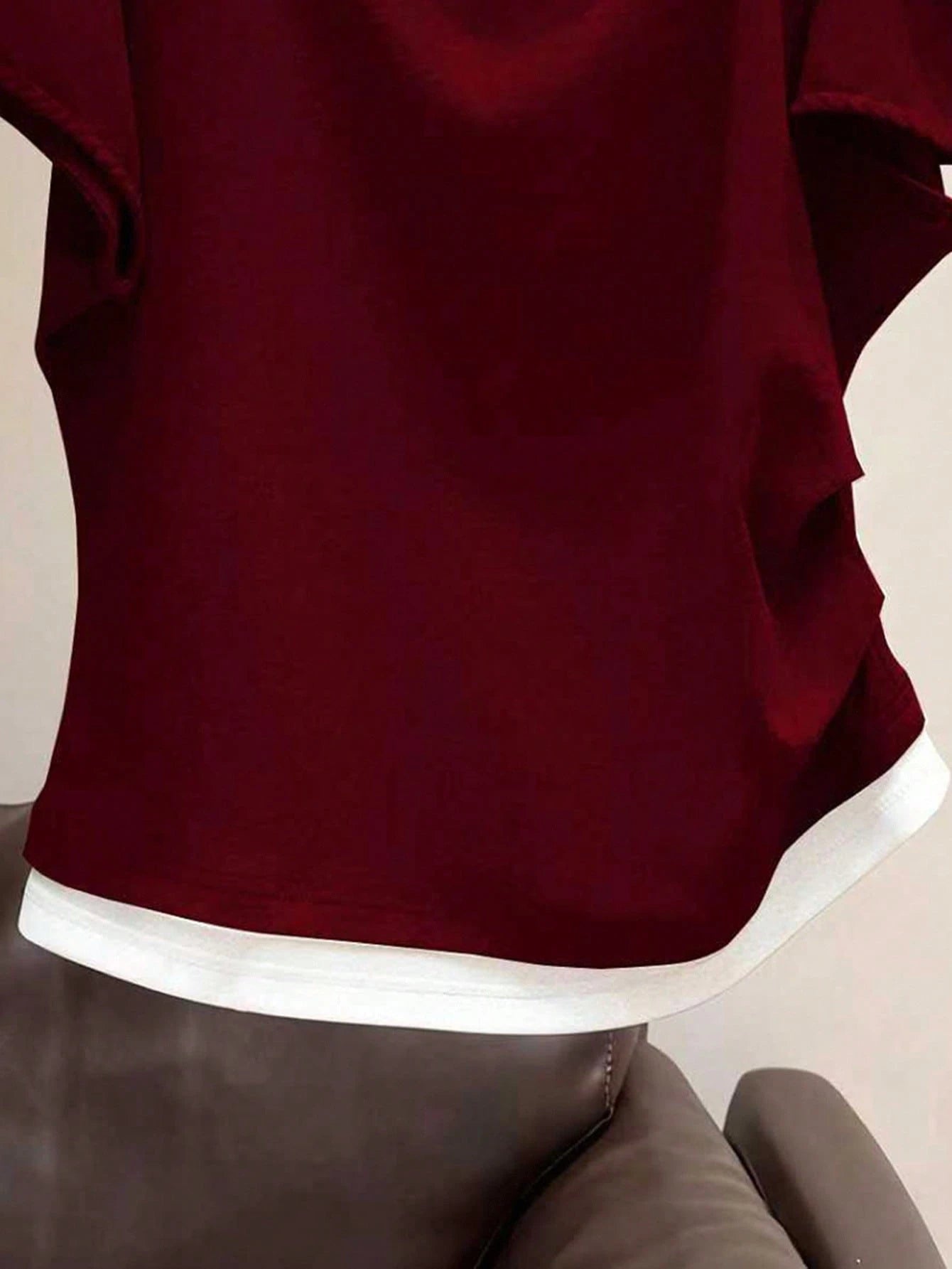 SHEIN Women's Oblique Shoulder 2 In 1 Short Sleeve T-Shirt Burgundy