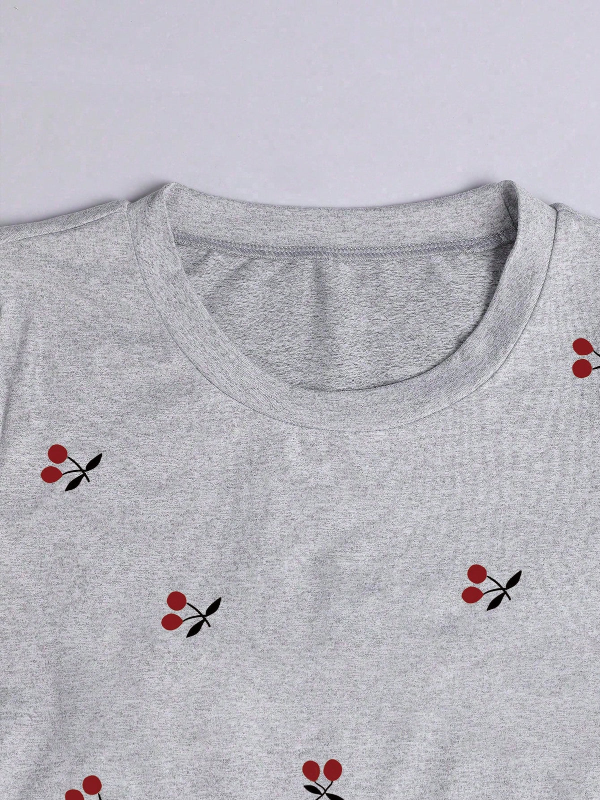 Women's Casual Cherry Print Ruched Waist Pullover Tee