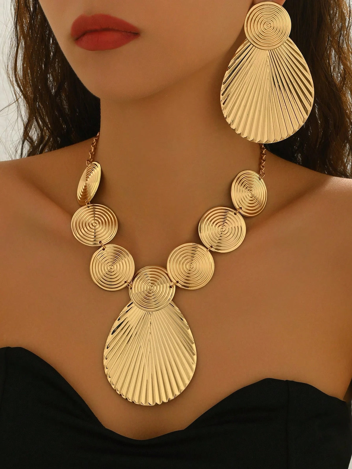 Women's Geometric Teardrop Earring and Necklace Set
