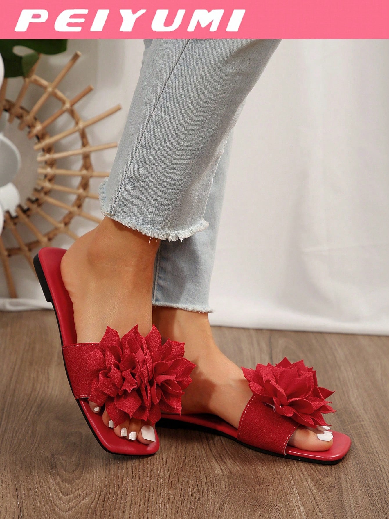 Women's Floral Decor Non-Slip Casual Flat Slide Sandals