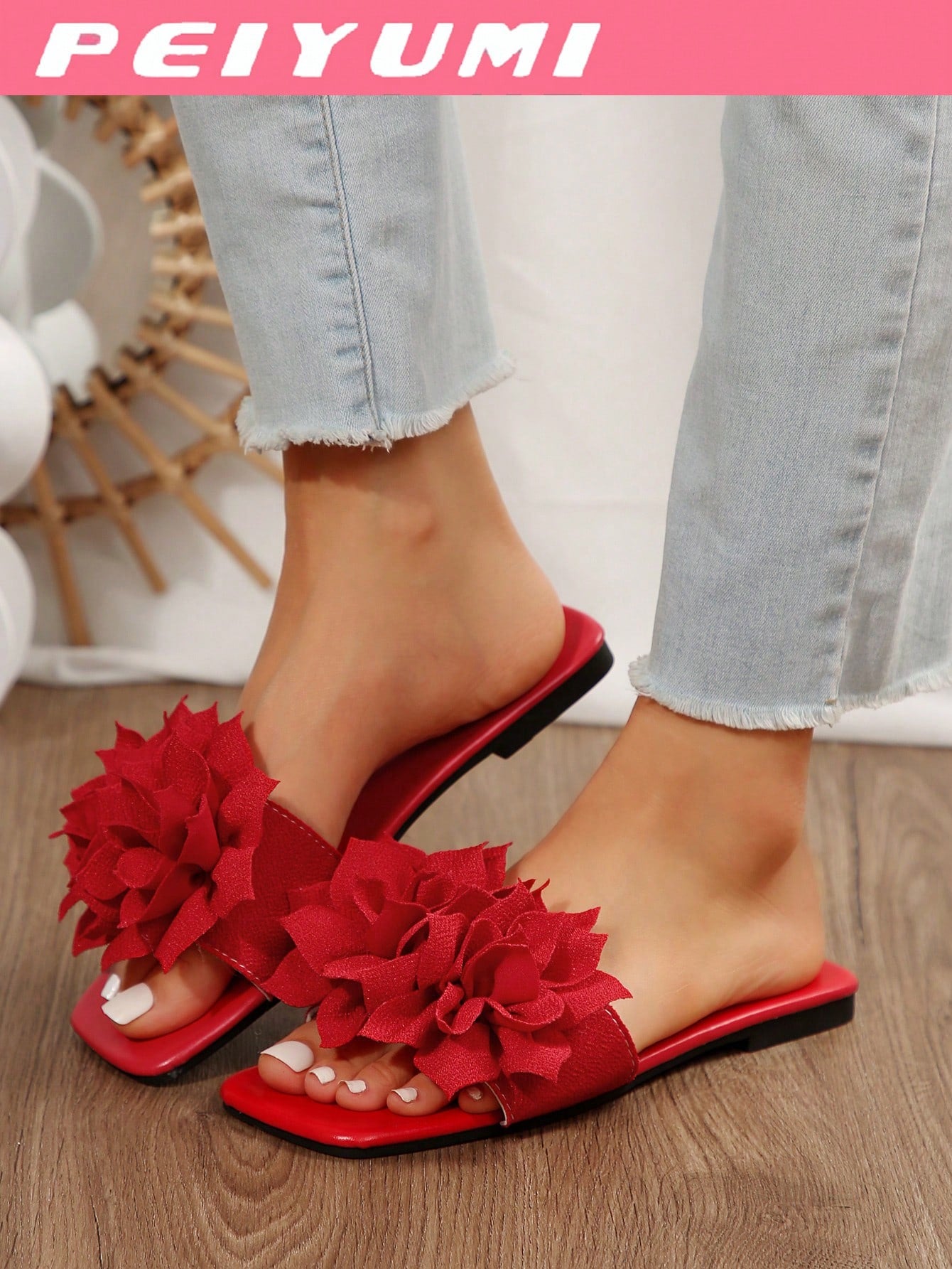 Women's Floral Decor Non-Slip Casual Flat Slide Sandals