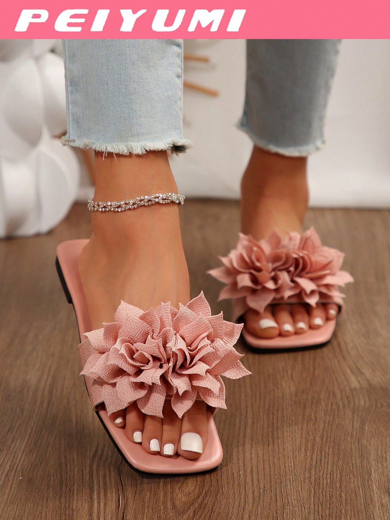 Women's Flower Decor Non-Slip Casual Flat Slide Sandals