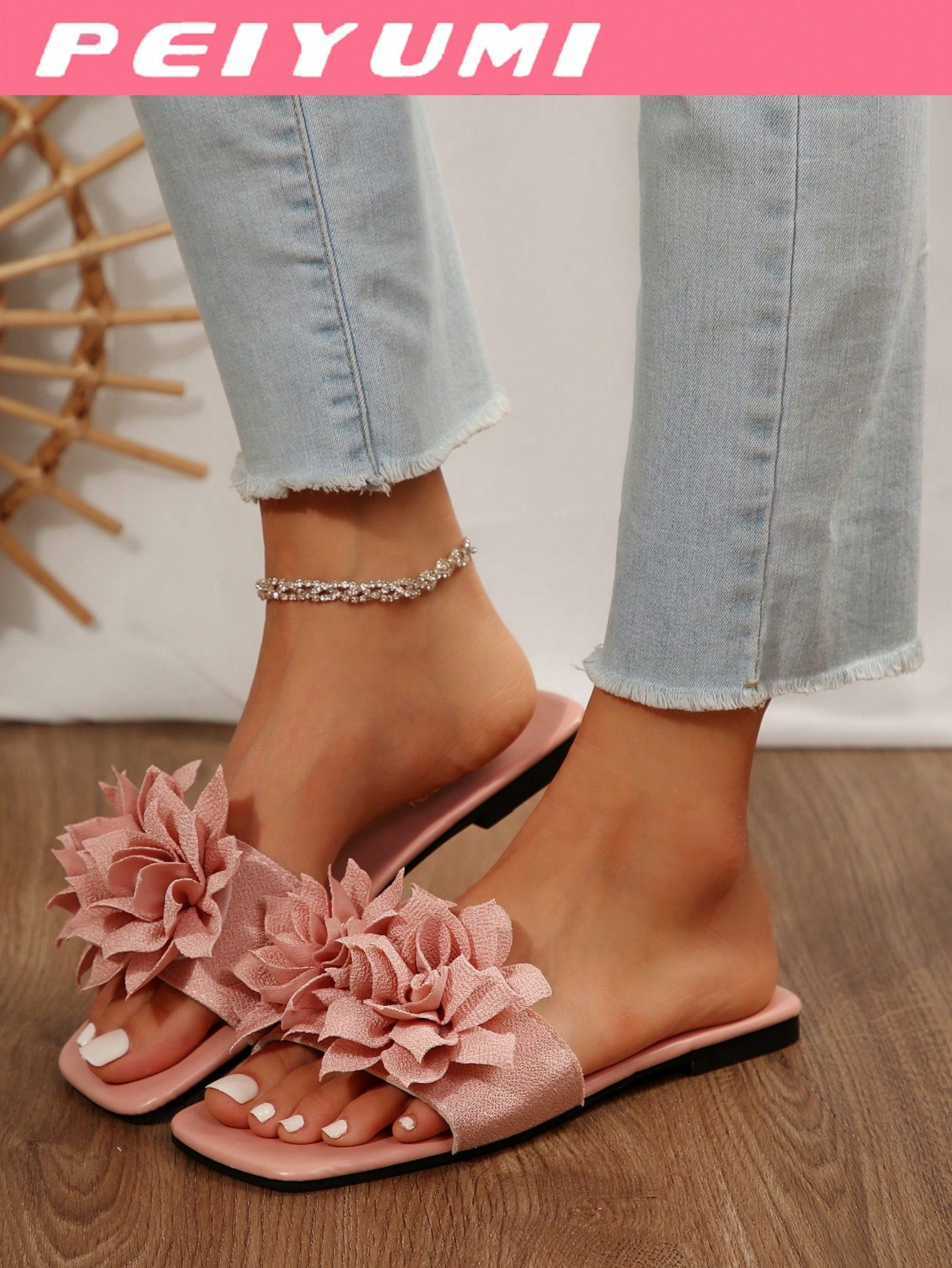 Women's Flower Decor Non-Slip Casual Flat Slide Sandals