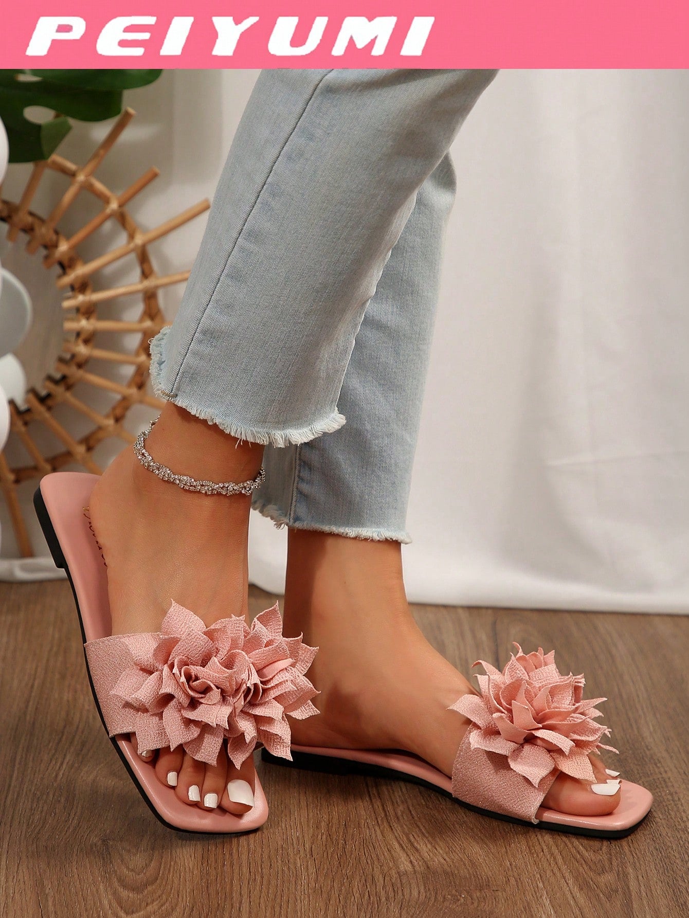 Women's Flower Decor Non-Slip Casual Flat Slide Sandals