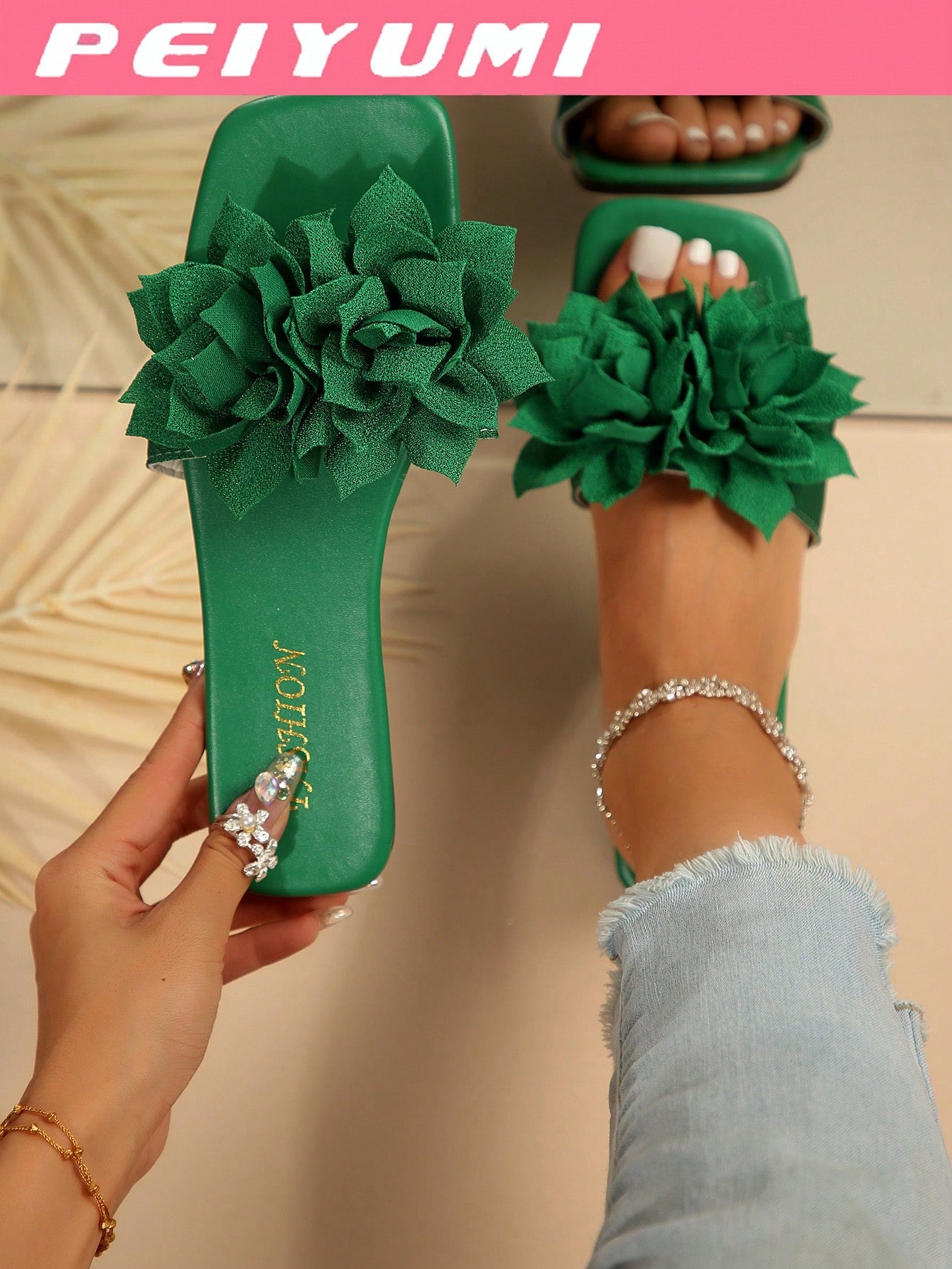 Women's Flower Decor Non-Slip Flat Slide Sandals
