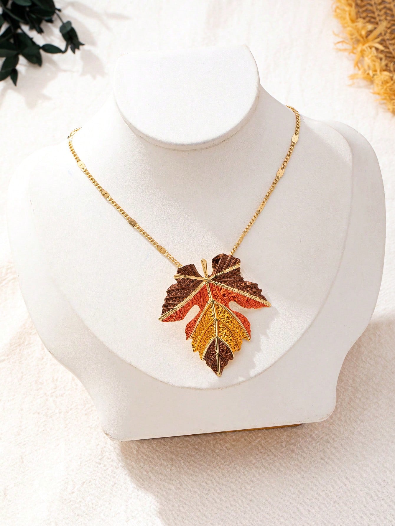 Women's Painted Autumn Maple Leaf Alloy Necklace