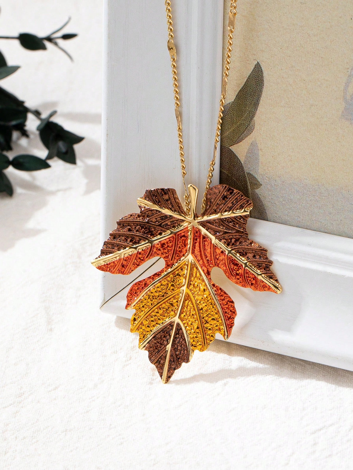 Women's Painted Autumn Maple Leaf Alloy Necklace