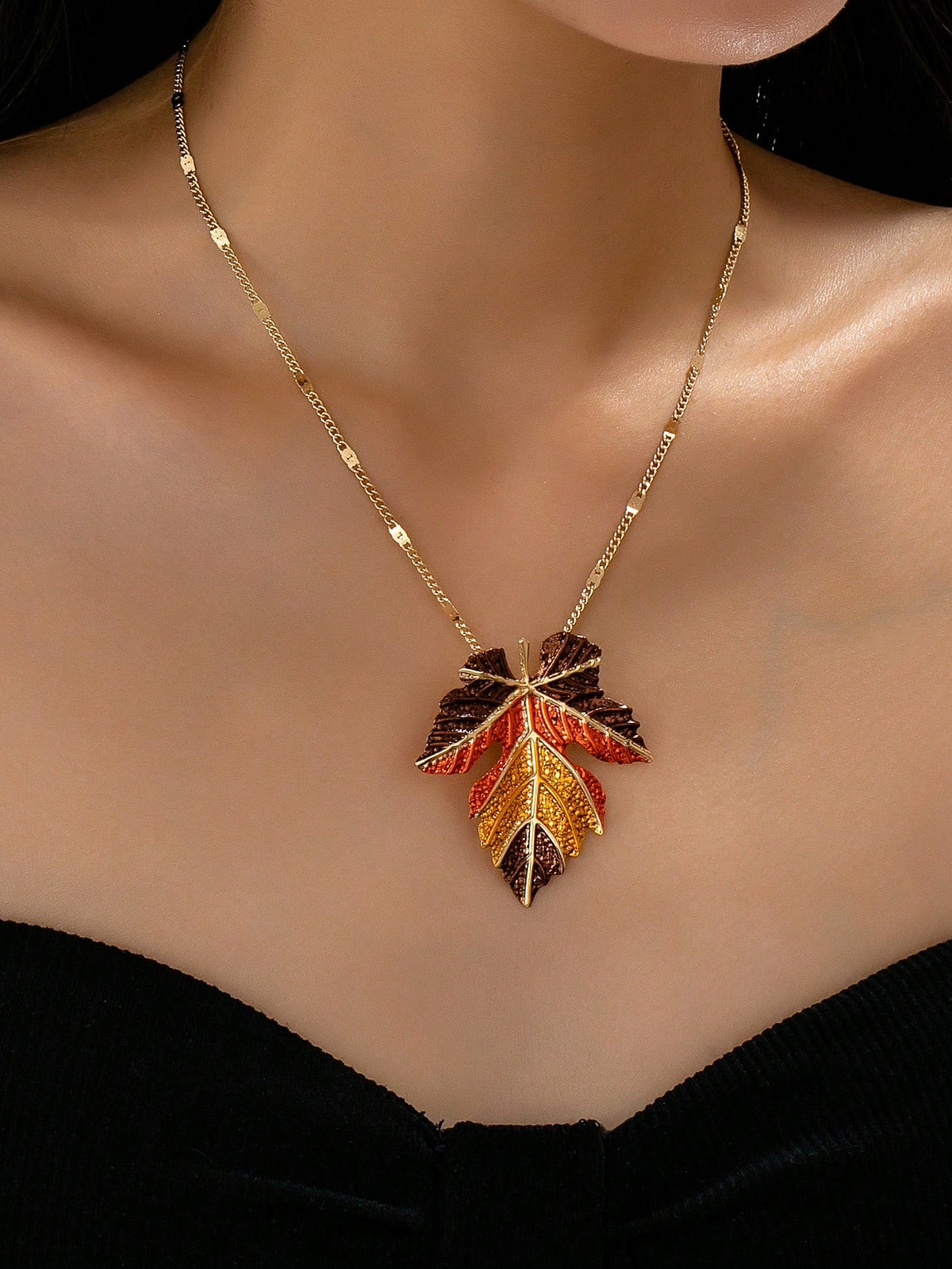 Women's Painted Autumn Maple Leaf Alloy Necklace