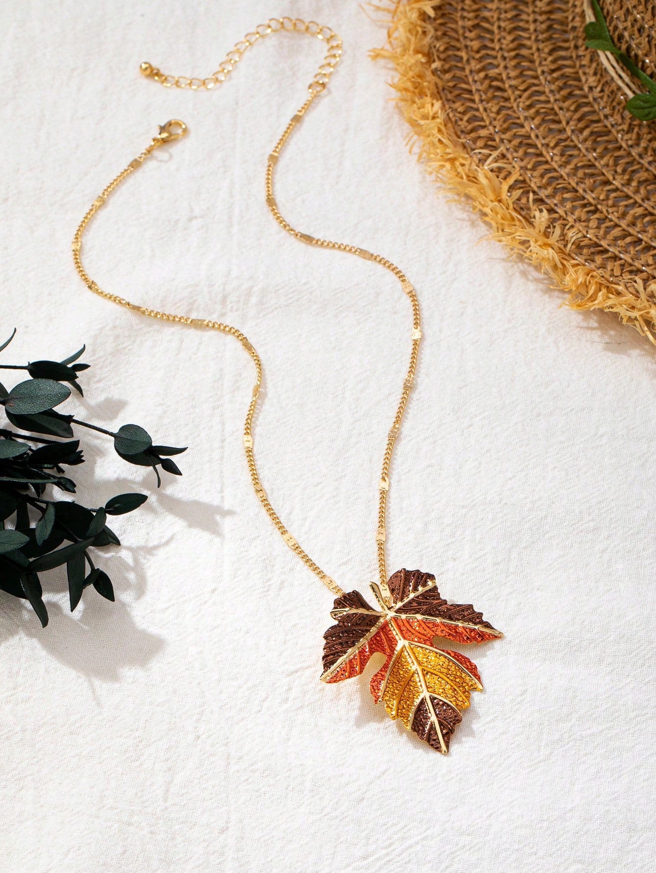 Women's Painted Autumn Maple Leaf Alloy Necklace