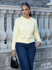 Women's Elegant Crew Neck Single-Breasted Cardigan