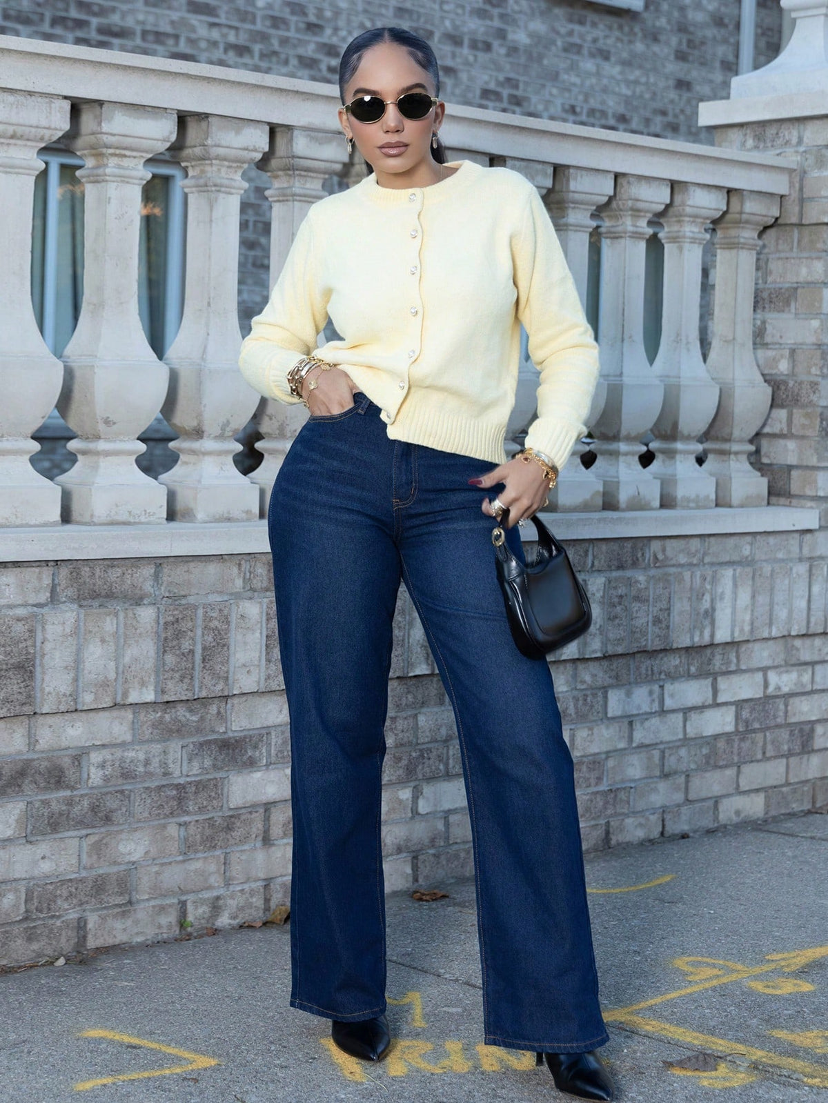 Women's Elegant Crew Neck Single-Breasted Cardigan