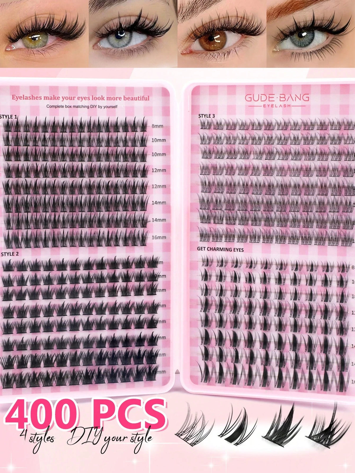 Women's 400-Piece C-Curl Fluffy 3D Mink DIY False Eyelash Extension Set