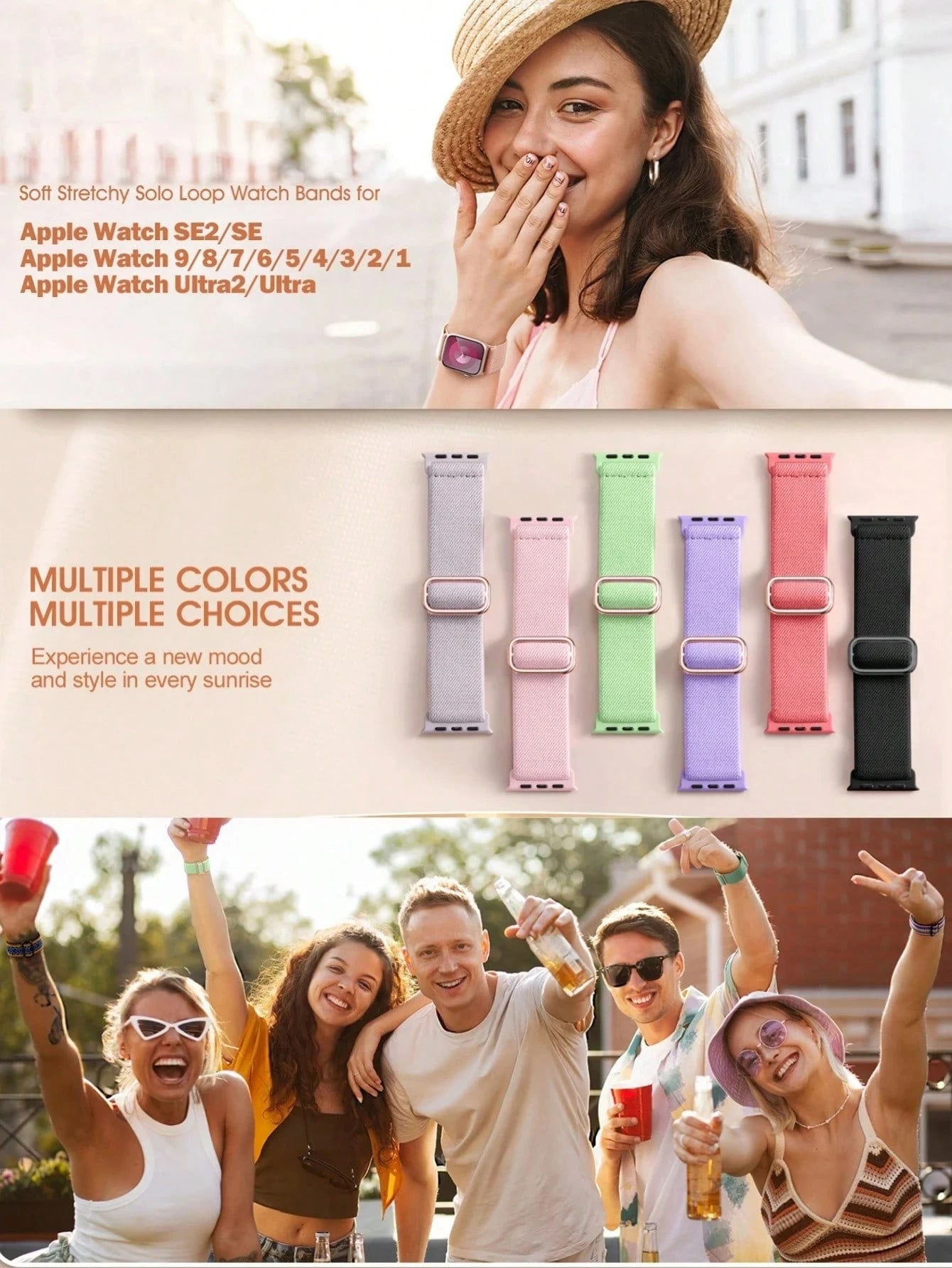 Stretchy Solo Loop Elastic Nylon Watch Band for Apple Watch