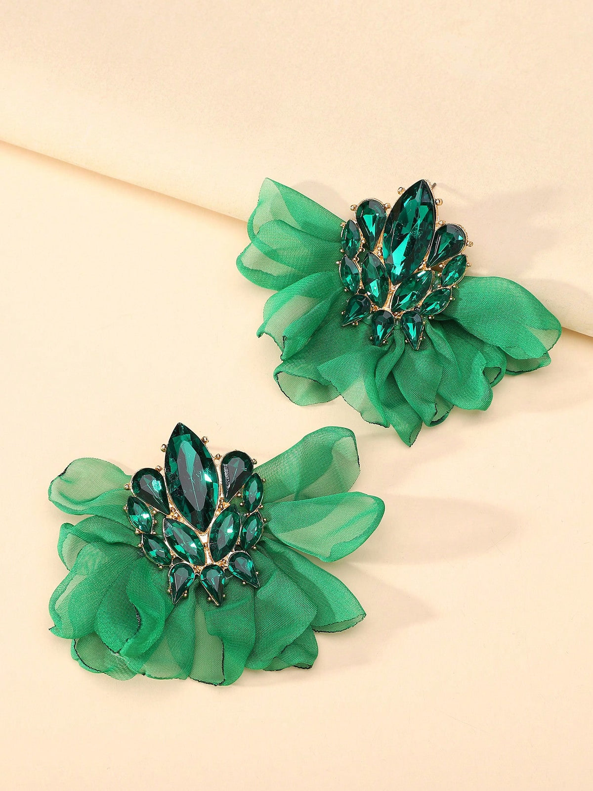 Women's Exaggerated Colorful Fabric Flower Stud Earrings