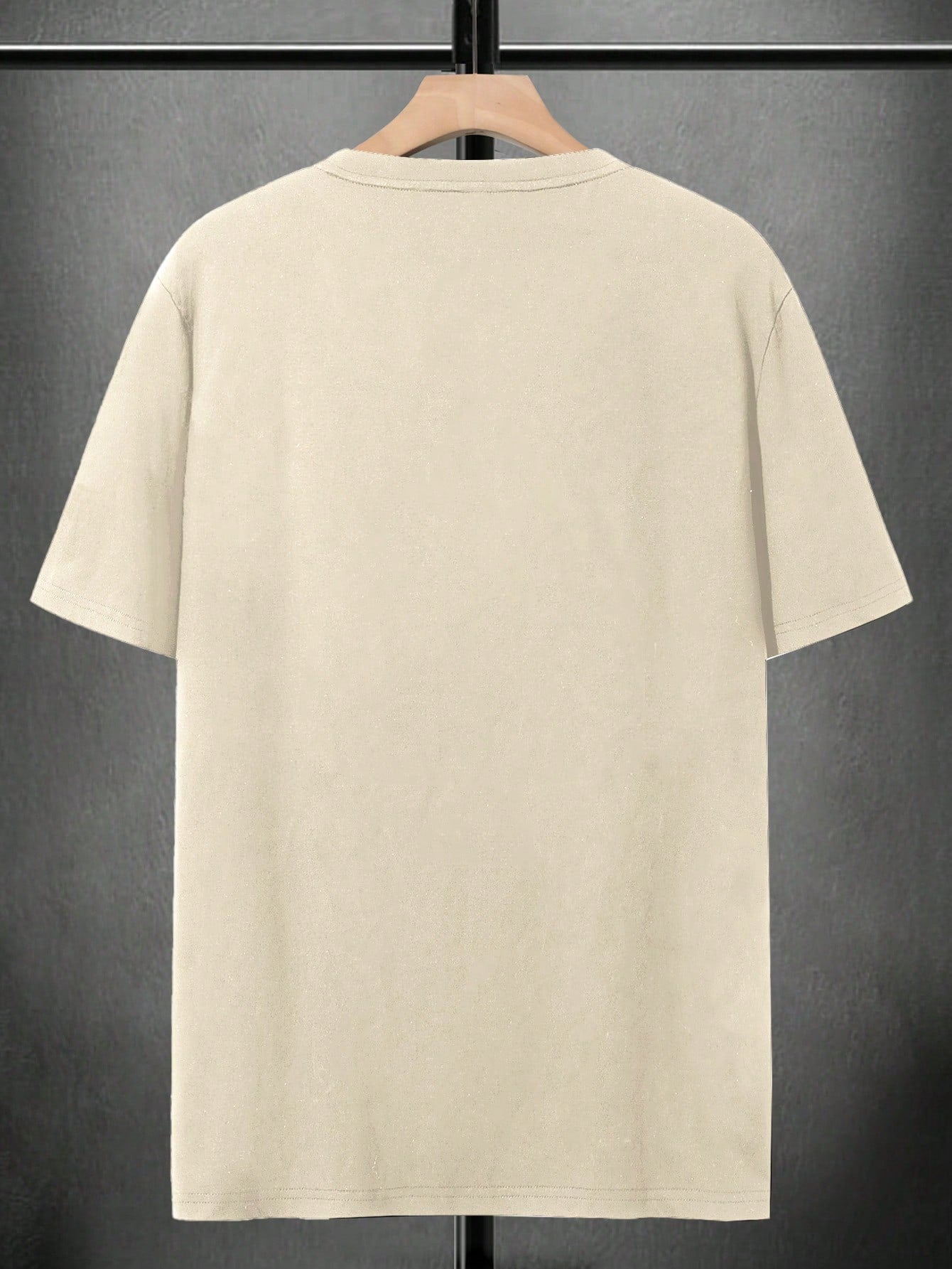 Men's Letter Print Round Neck Casual Loose T-Shirt Khaki