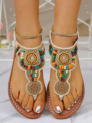 Women's Rhinestone Embellished Flower Decor Flat Thong Sandals