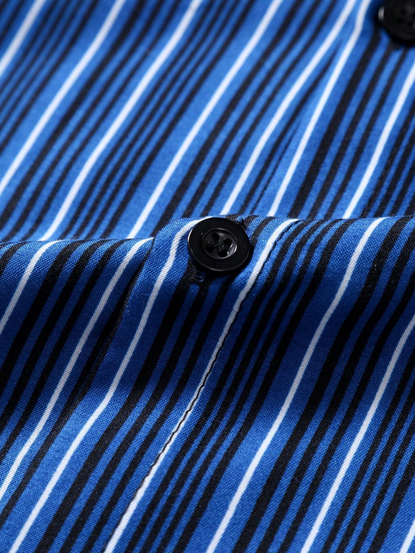 Men's Stripe Print Button Front Short Sleeve Shirt Navy Blue