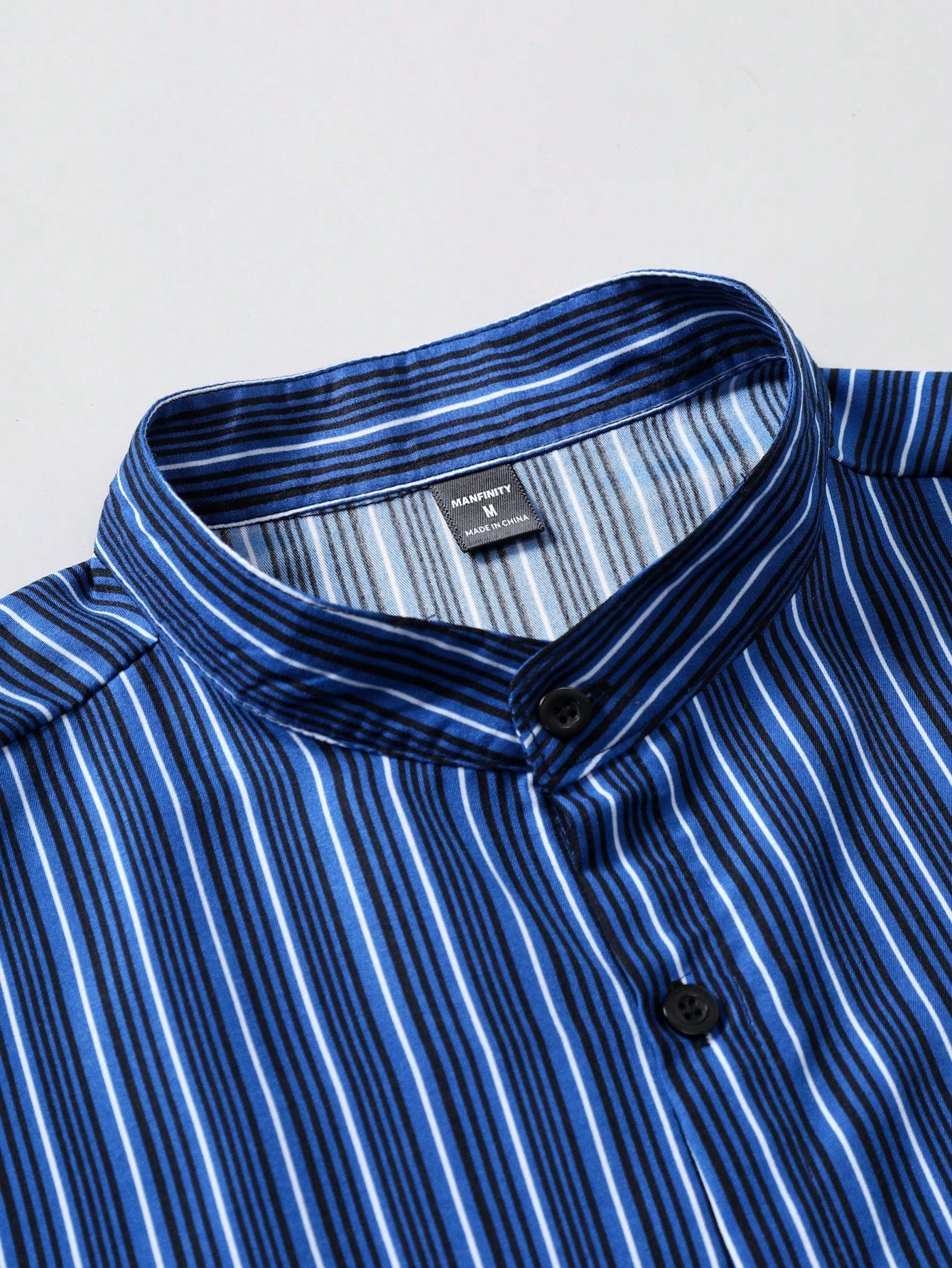Men's Stripe Print Button Front Short Sleeve Shirt Navy Blue