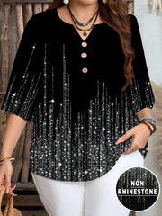 Women's Plus Size Printed Rhinestone Notched Blouse