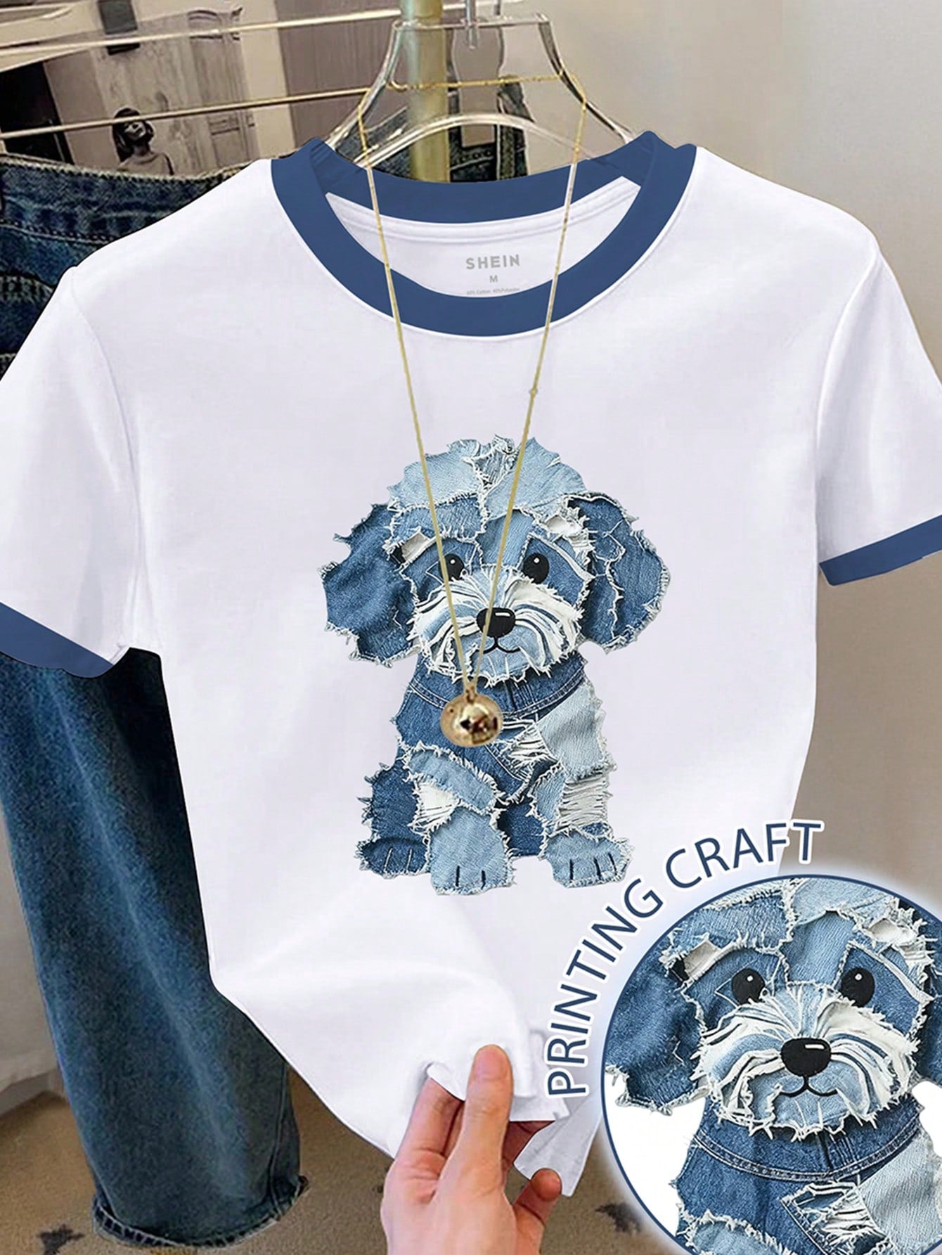 Resyla Women's Short Sleeve T-Shirt Creative Puppy Print Colorblock
