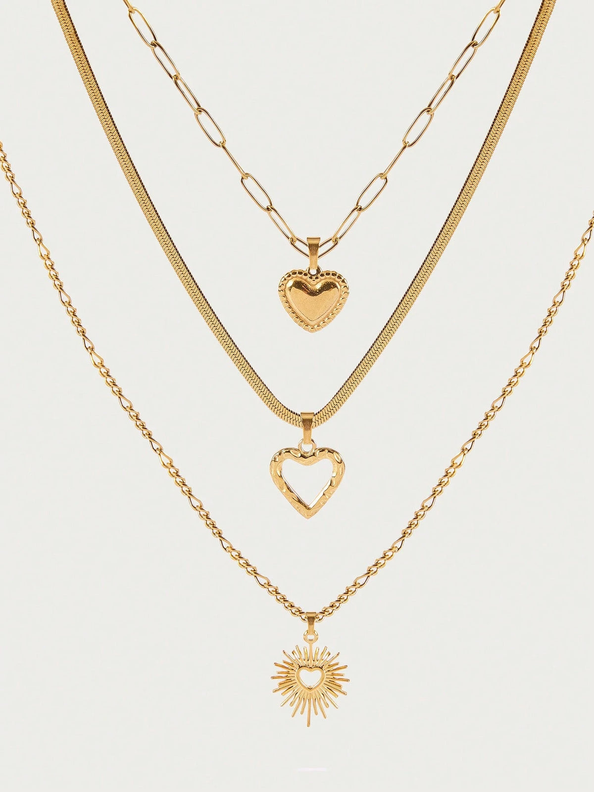 Women's Gold Stainless Steel Heart Pendant Necklace Set