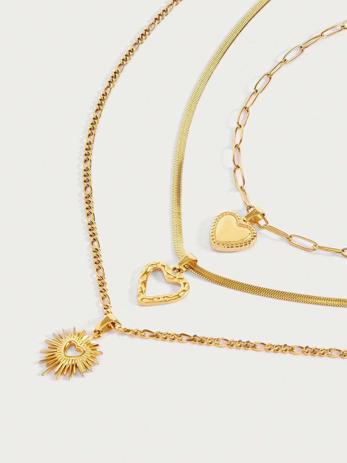 Women's Gold Stainless Steel Heart Pendant Necklace Set