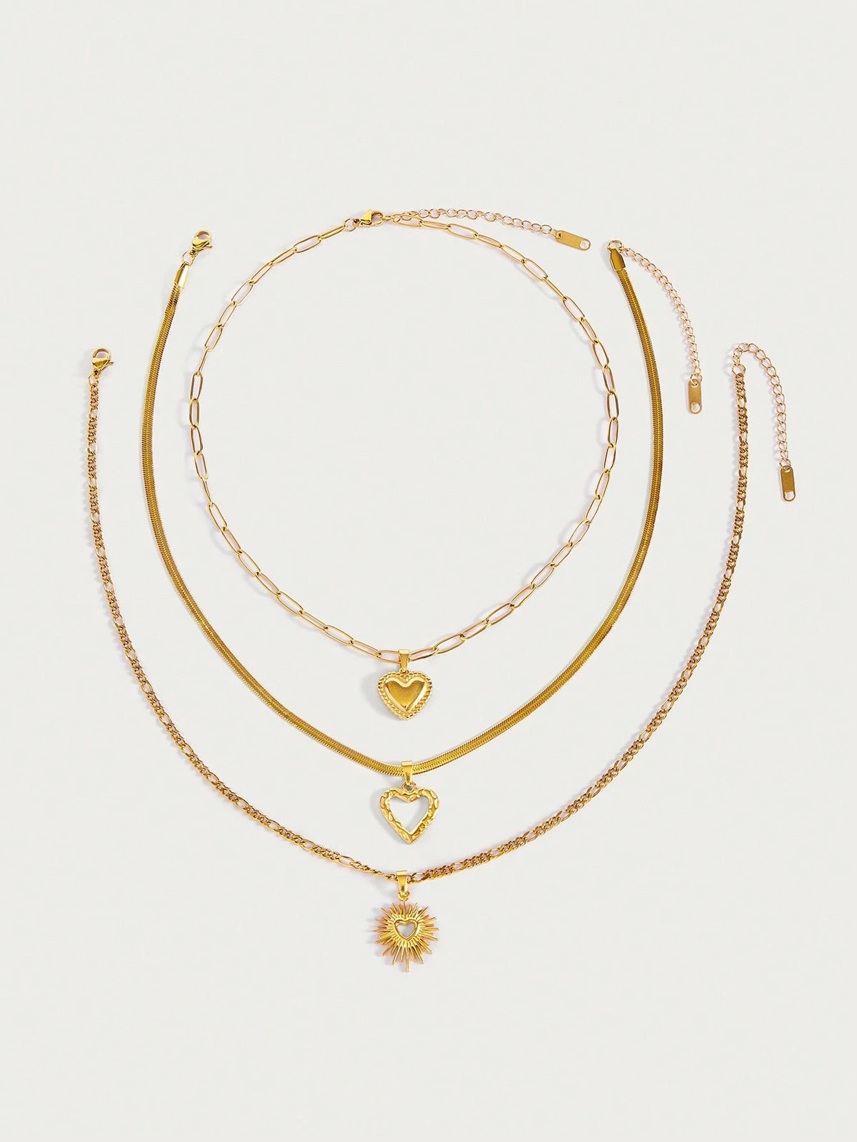 Women's Gold Stainless Steel Heart Pendant Necklace Set