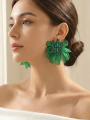 Women's Exaggerated Colorful Fabric Flower Stud Earrings