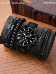 Men's Casual Sport Round Dial Quartz Watch and Bracelet Set