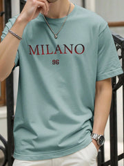 Men's Casual Letter Print Round Neck Drop Shoulder T-Shirt