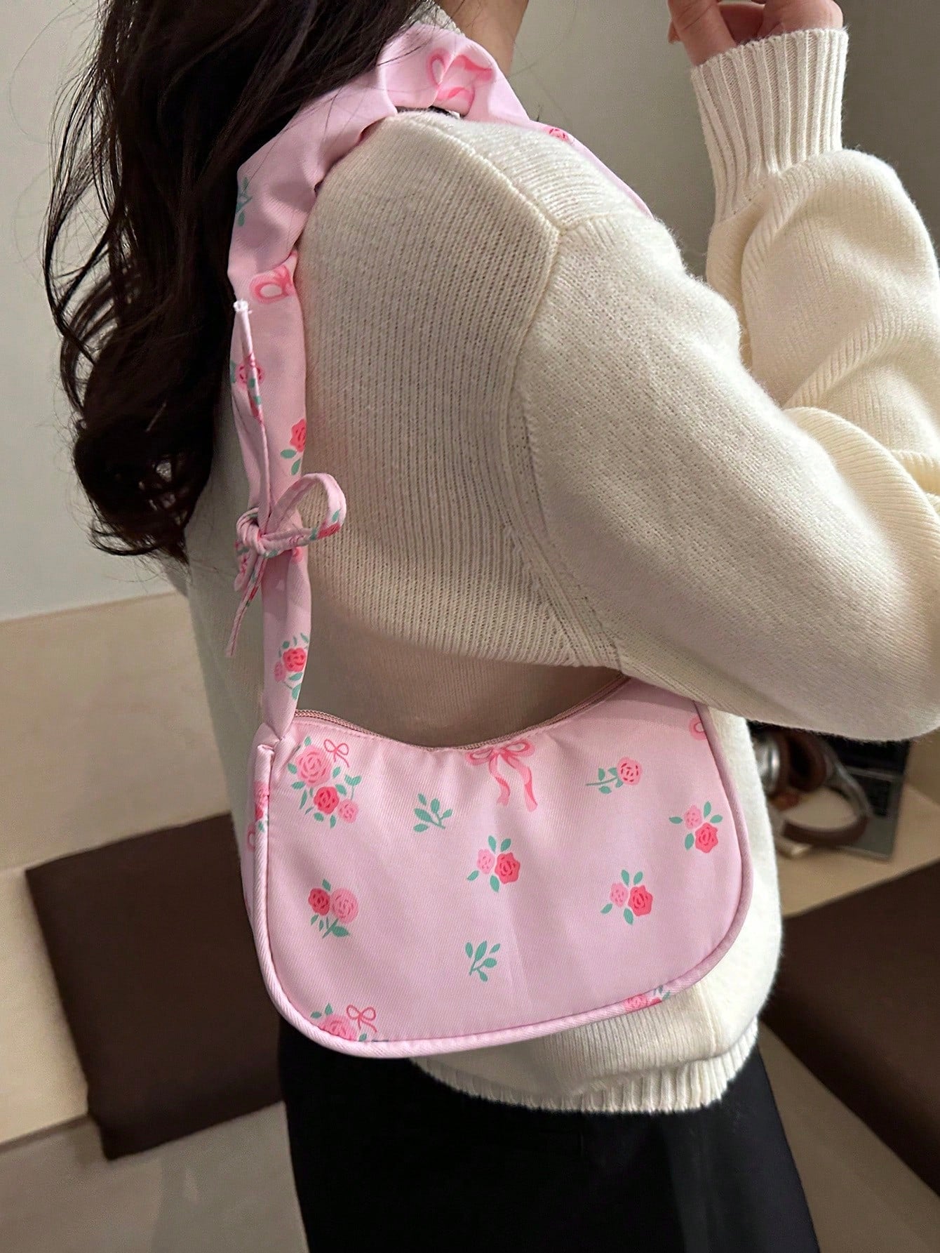 Women's Floral Print Zipper Casual Versatile Daily Shoulder Bag