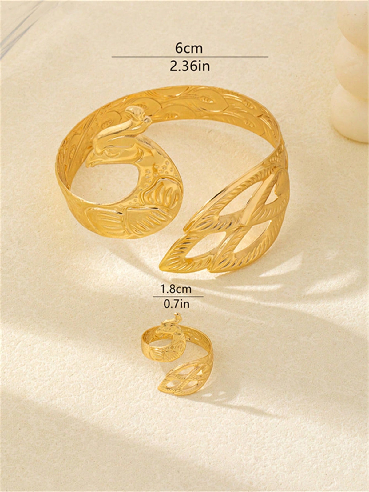 Women's Fashion Peacock Phoenix Adjustable Bangle Ring Jewelry Set
