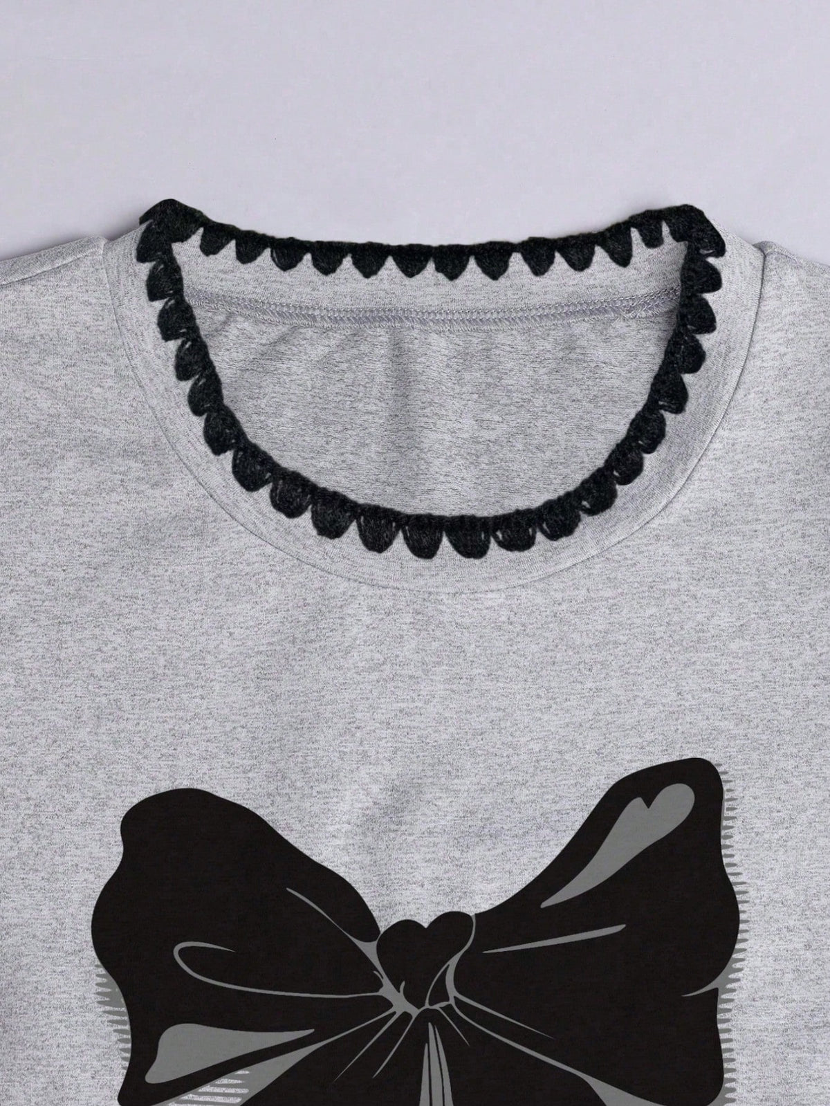 Women's Casual Dog Tooth Bow Print Grey T-Shirt