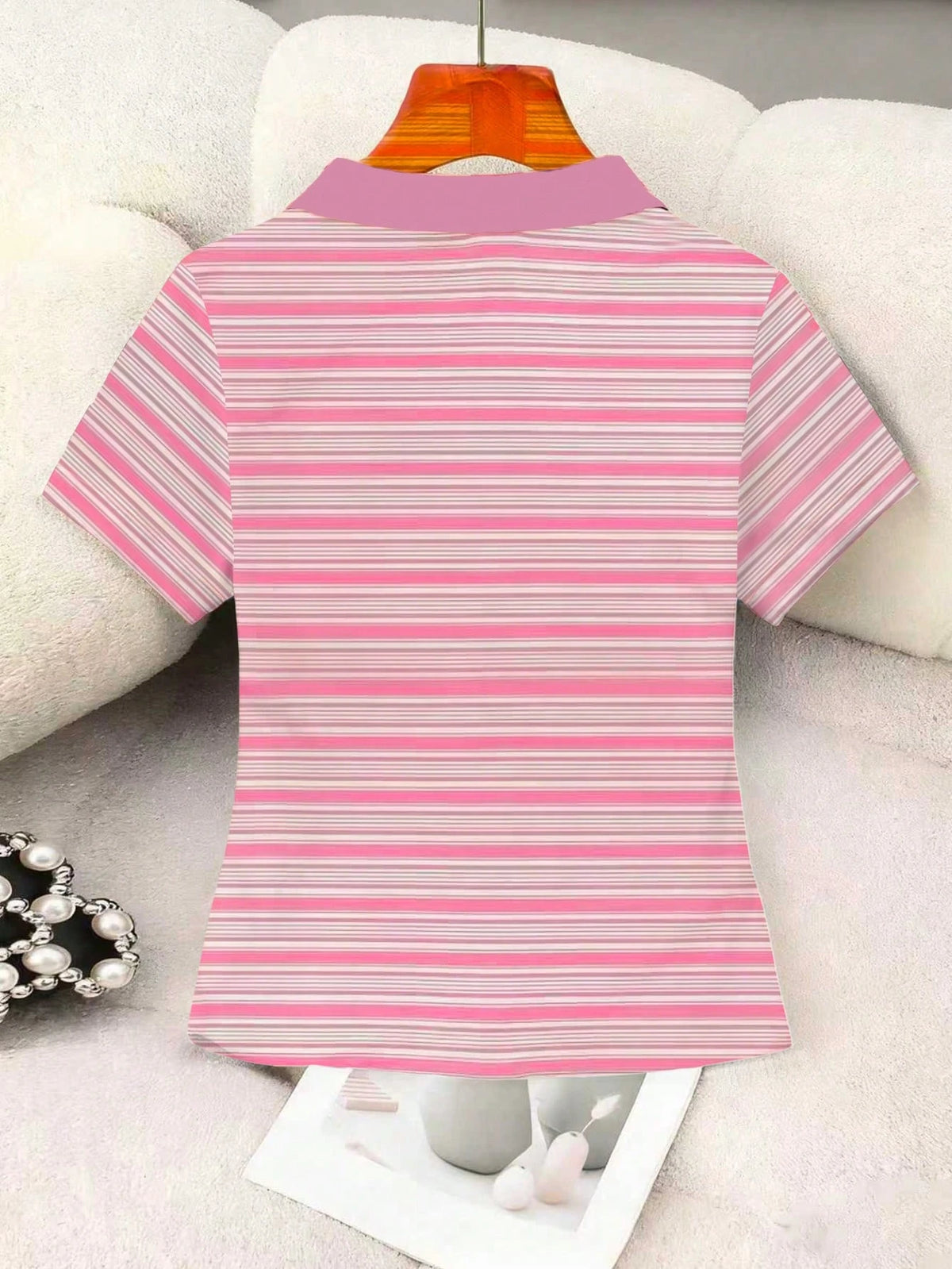 Women's Casual Striped Short Sleeve Crop Polo Shirt