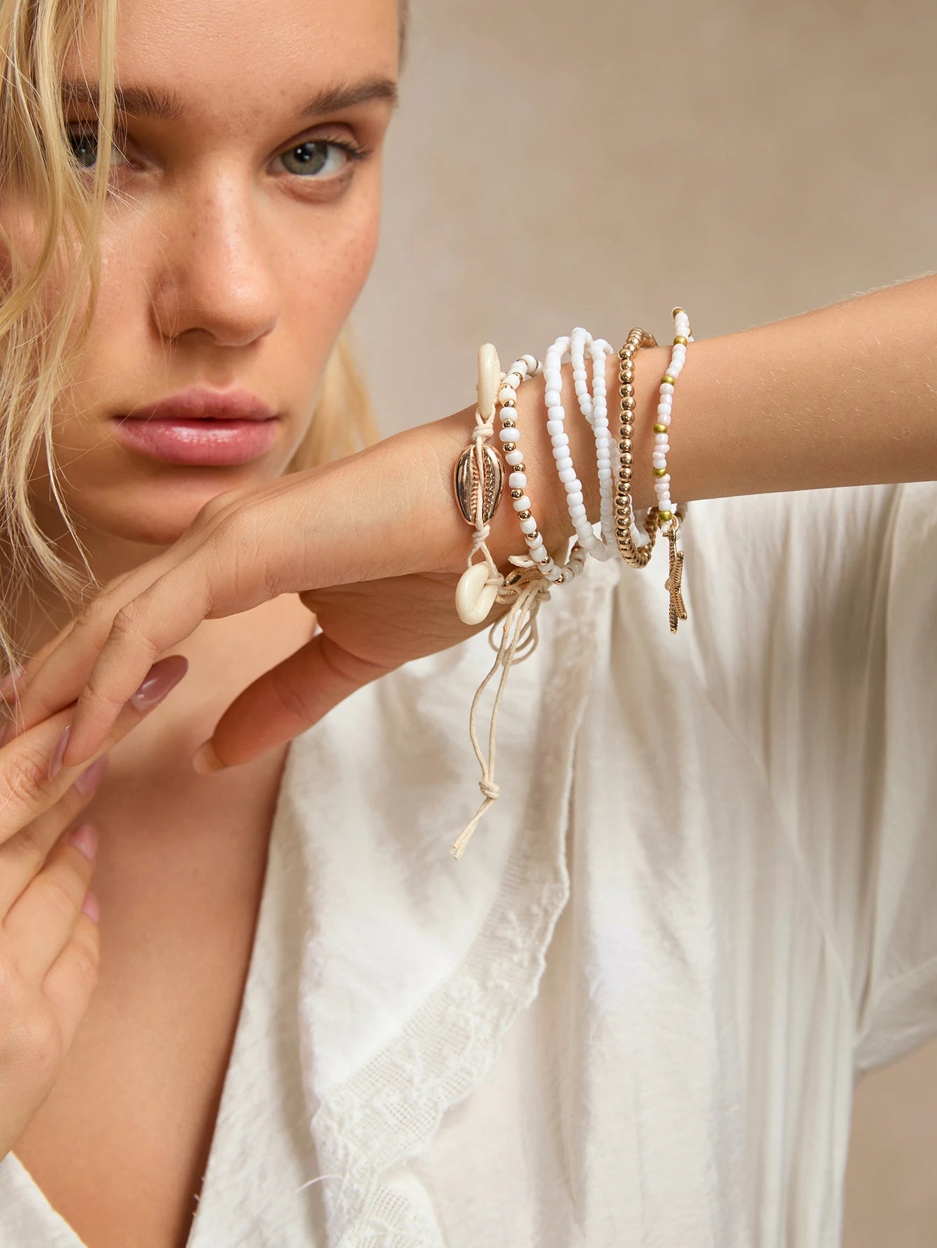 Women's Bohemian Starfish Pendant Multicolor Seed Bead Braided Bracelet Set