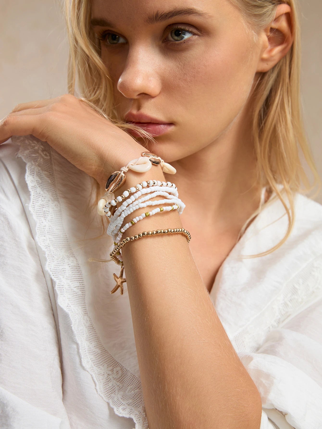 Women's Bohemian Starfish Pendant Multicolor Seed Bead Braided Bracelet Set