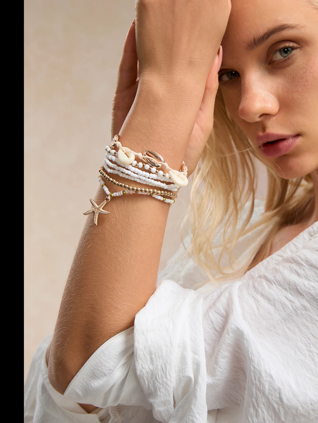Women's Bohemian Starfish Pendant Multicolor Seed Bead Braided Bracelet Set