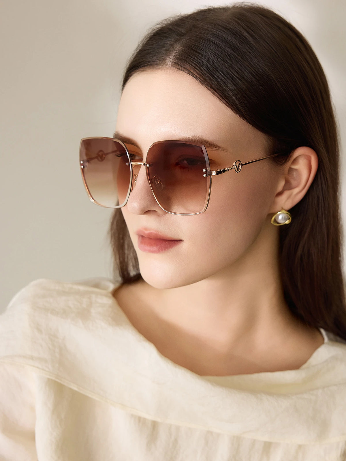 Women's Retro Gradient Square Metal Rimless Sunglasses