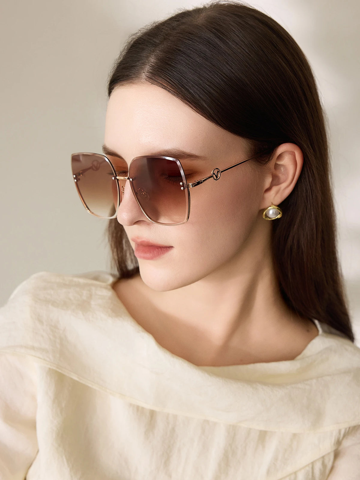 Women's Retro Gradient Square Metal Rimless Sunglasses