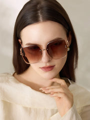 Women's Retro Gradient Square Metal Rimless Sunglasses