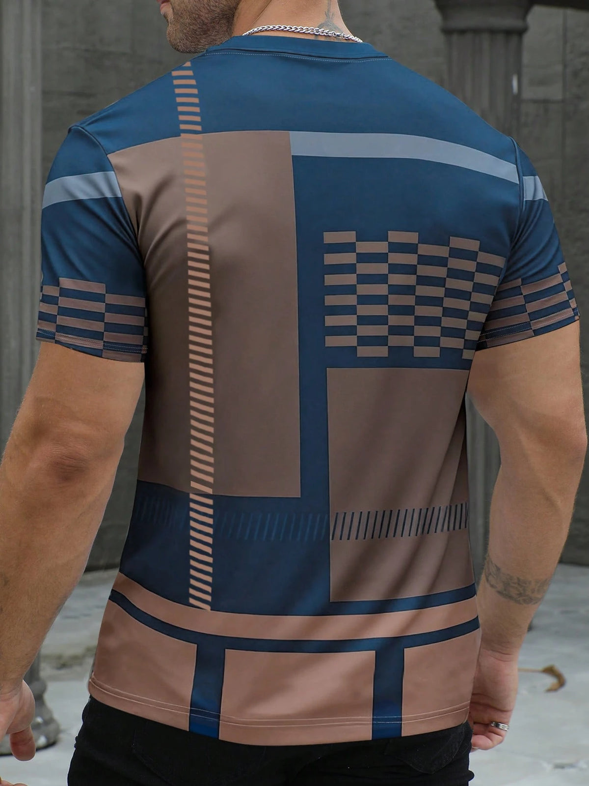 Men's Business Mature Printed Short Sleeve T-Shirt Blue