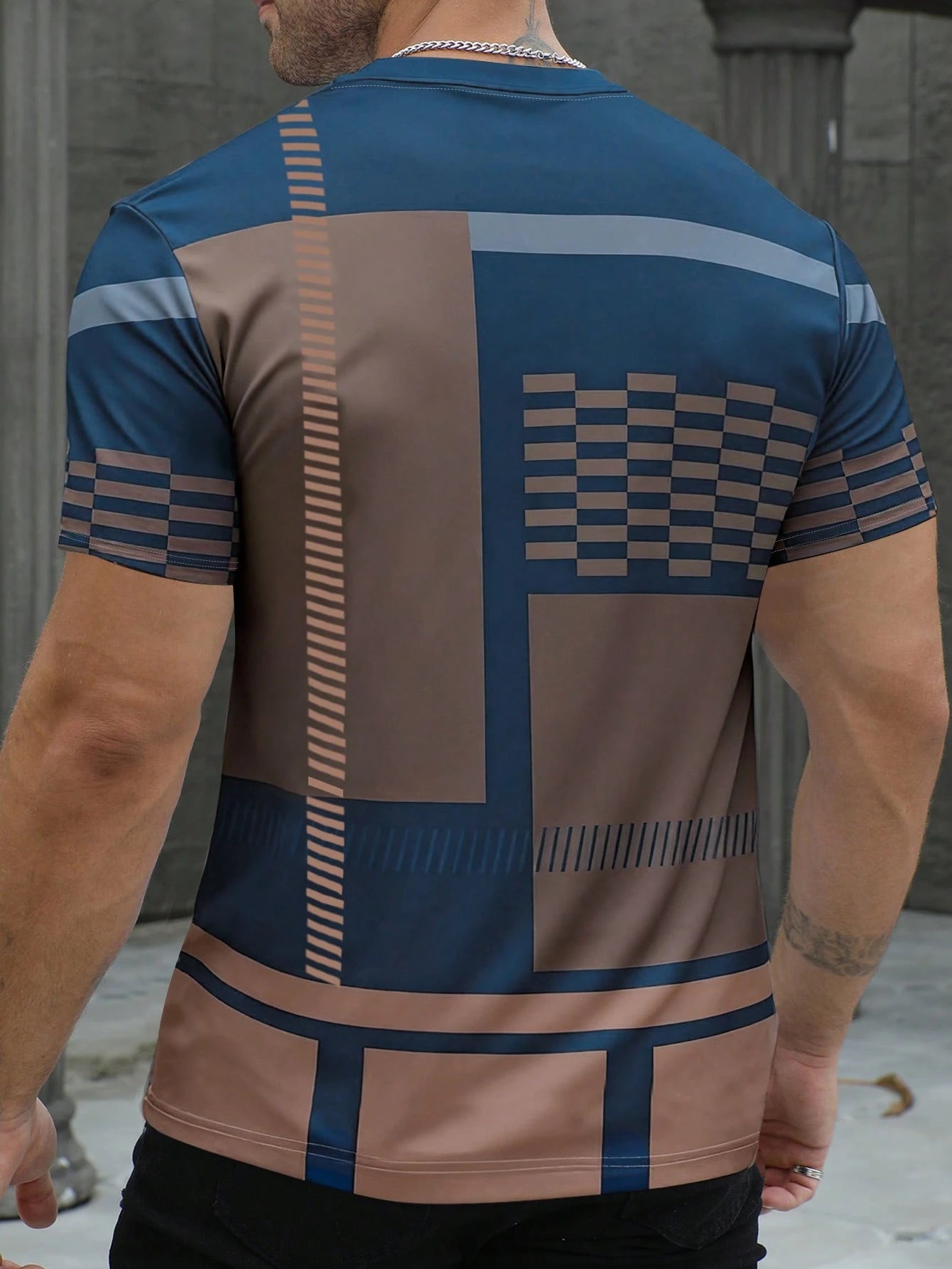 Men's Business Mature Printed Short Sleeve T-Shirt Blue