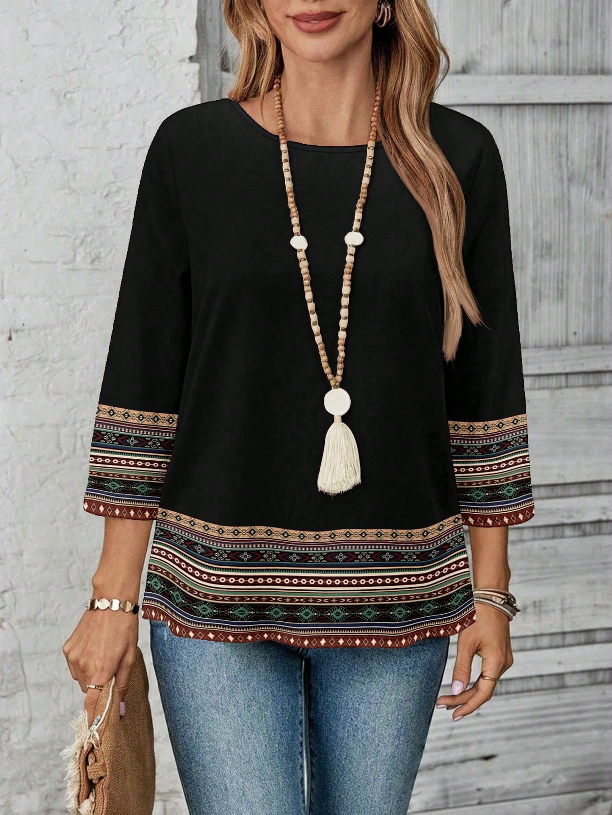 Women's Bohemian Three-Quarter Sleeve Casual Summer Shirt