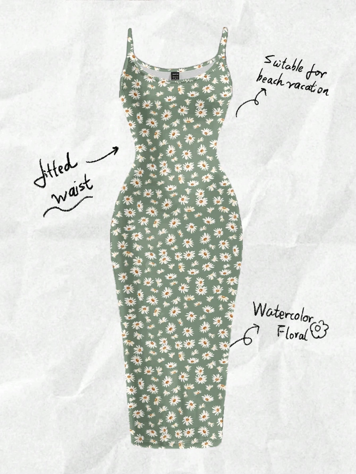 Women's Bohemian Daisy Print Cami Midi Dress