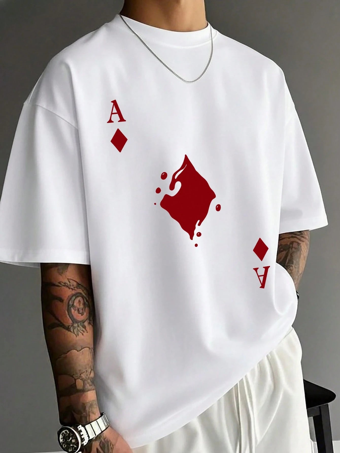 Men's Playing Card Print Short Sleeve T-Shirt