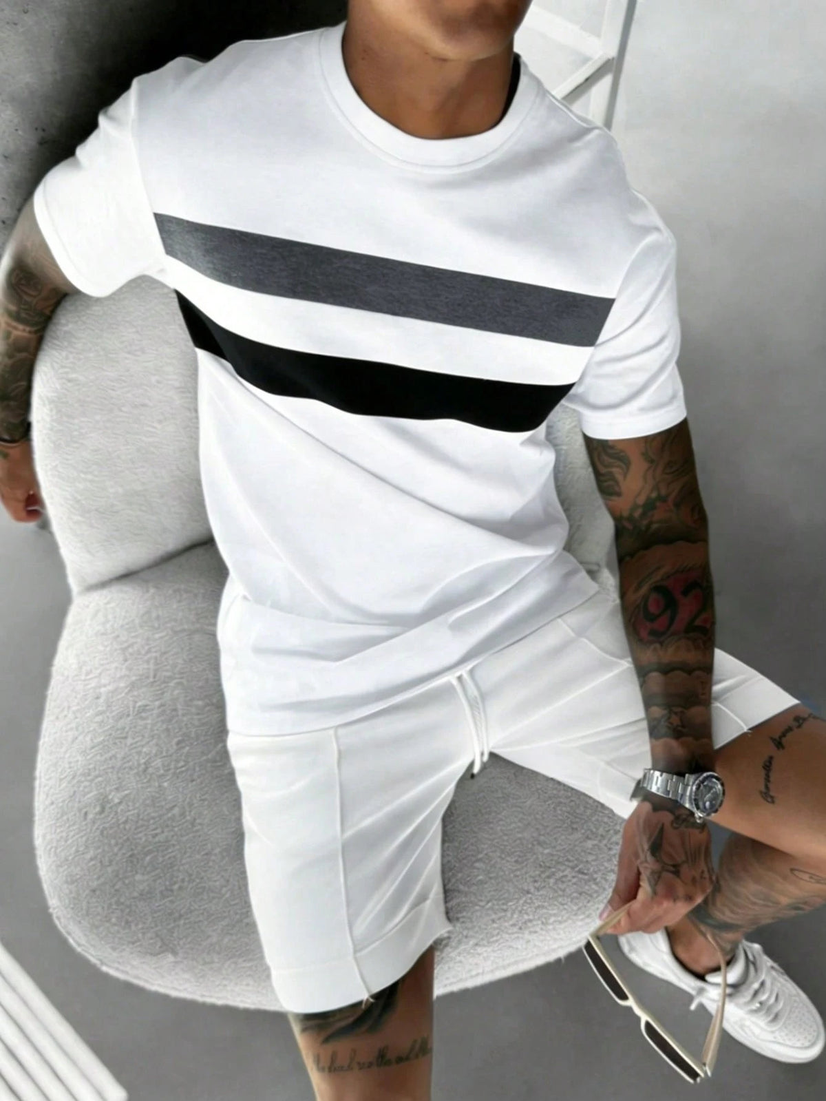 Men's Striped Printed Short Sleeve T-Shirt
