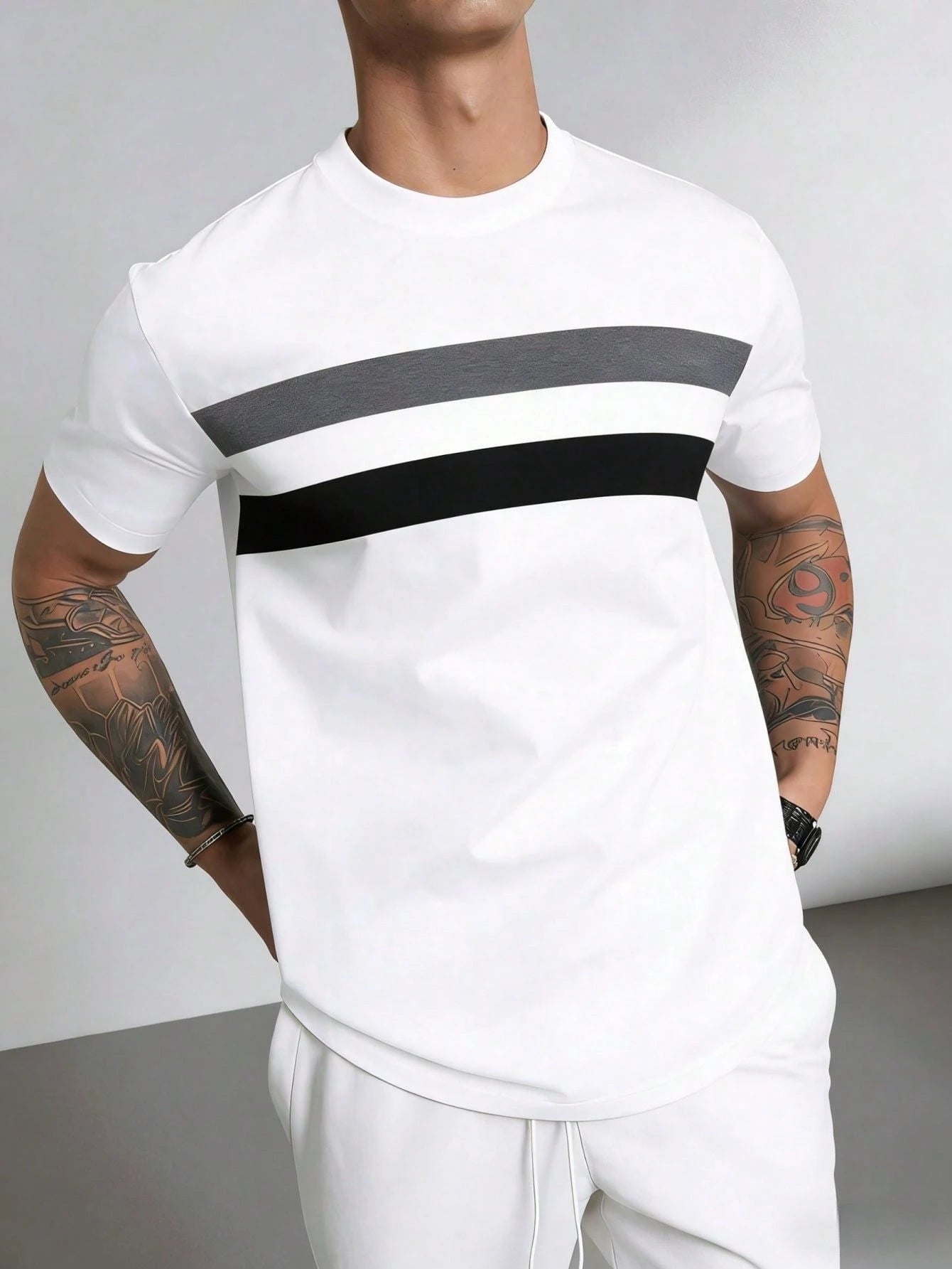 Men's Striped Printed Short Sleeve T-Shirt